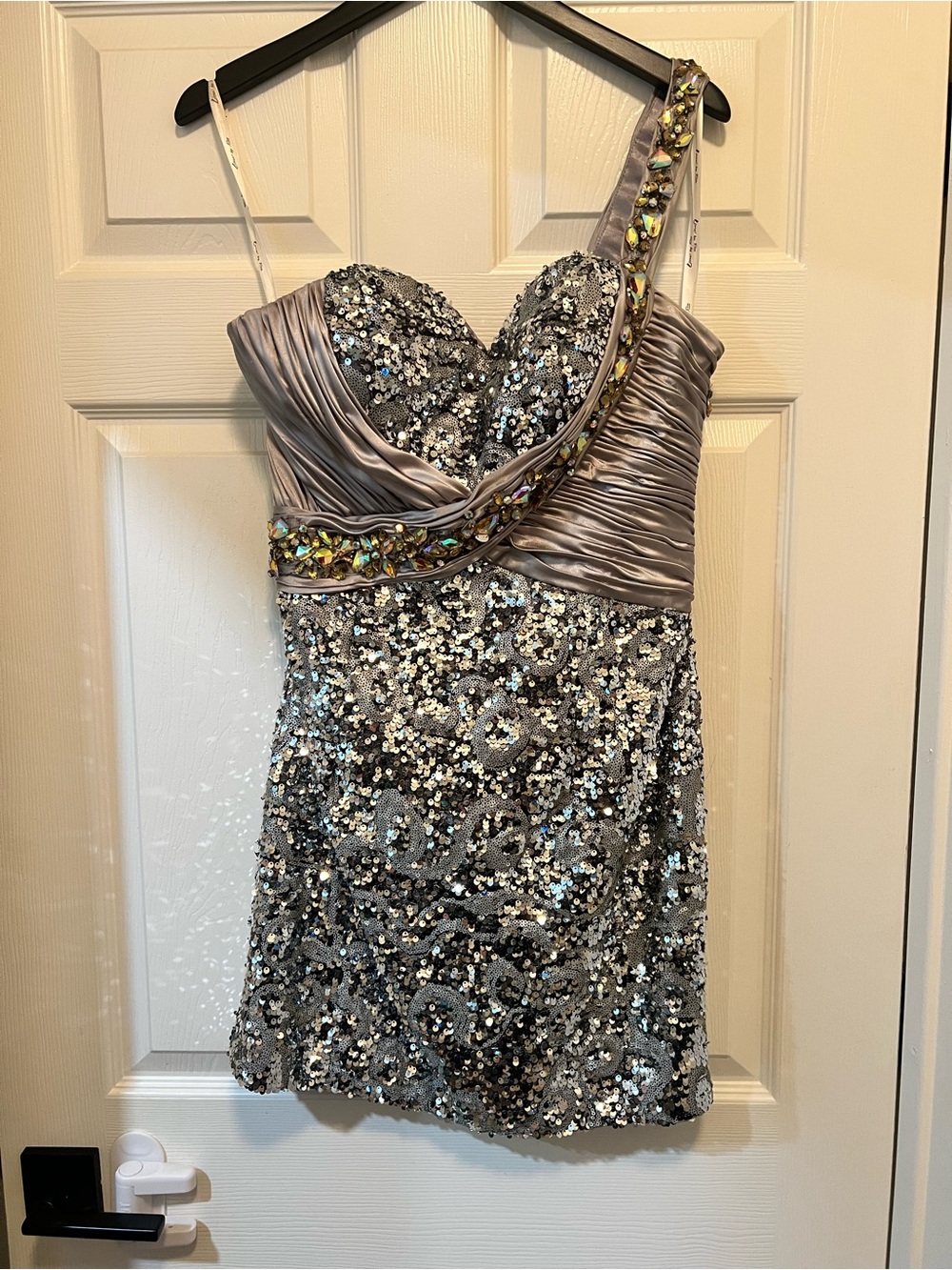 Silver Sequin One-Shoulder Cocktail Dress